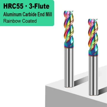 HRC55 3-Flute Rainbow Coated Carbide End Mill for Aluminum Machining